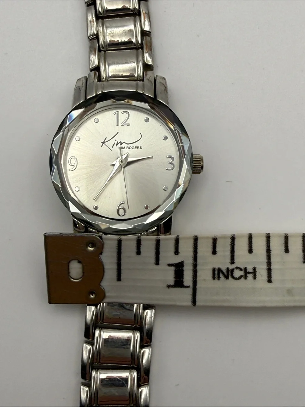 Kim Rogers - Silver‑Tone Watch - Faceted Bezel - New Battery